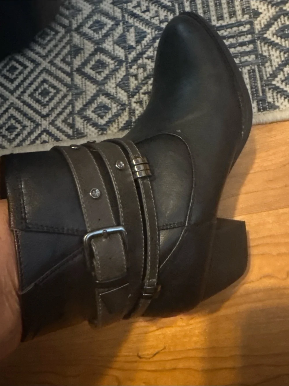 Women’s Black Ankle Boots with Decorative Straps
